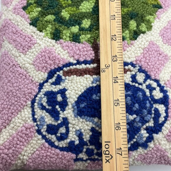 New Peking Handcraft Hooked Wool Ball Topiary Throw Pillow Tree Planter Country - Picture 5 of 8